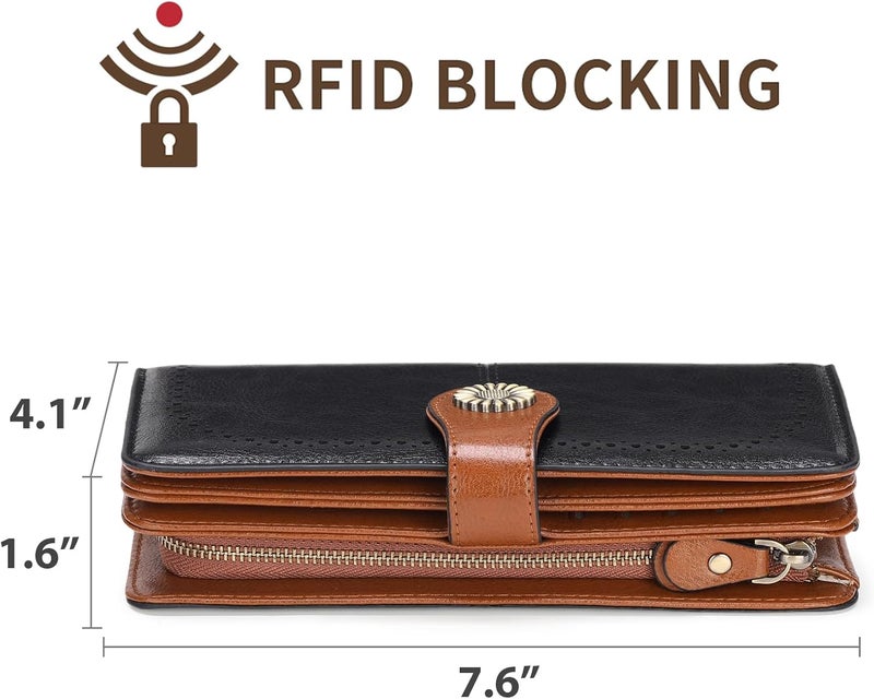 SENDEFN Wallets for Women Leather Credit Card Holder with RFID Blocking Large Capacity Wristlet | with RFID Blocking, Large Capacity, Wristlet, with RFID Blocking, Large Capacity, Wristlet - Image 4